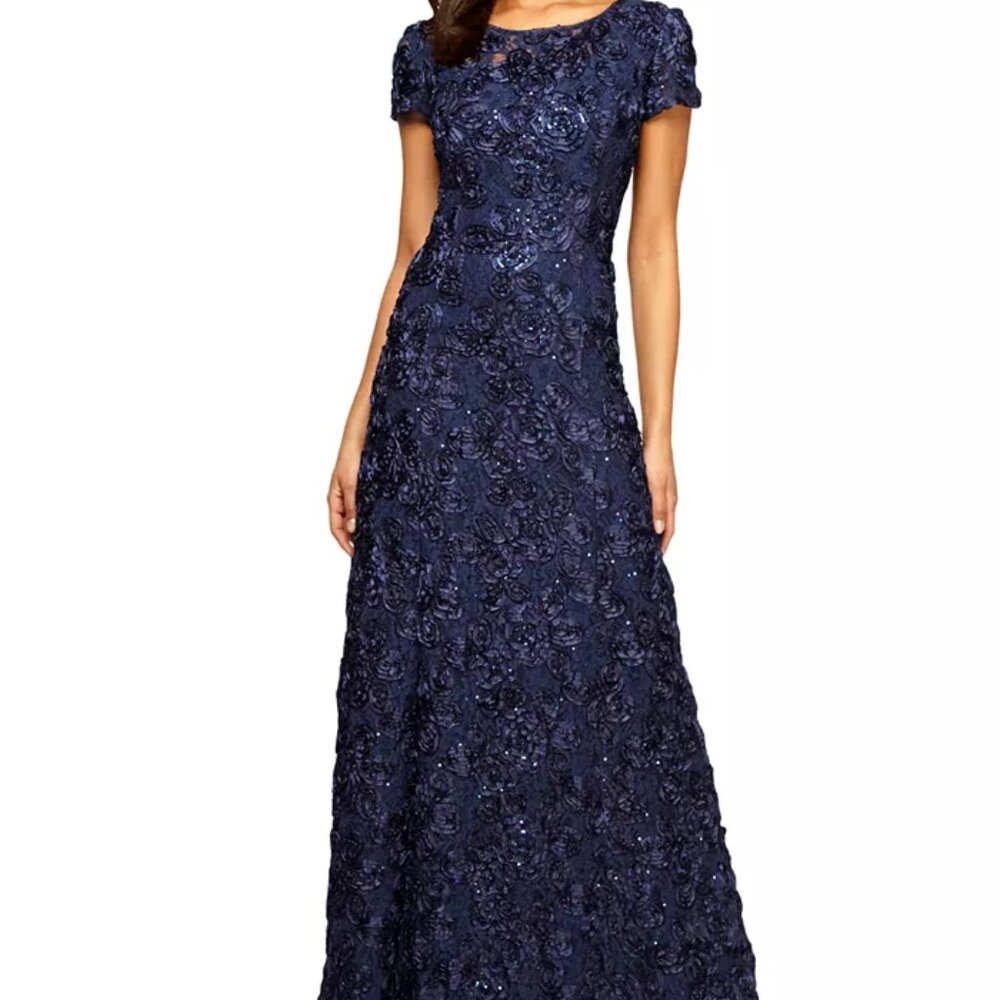 Navy Evening Gown - Size 8, Formal Heels - Size 8.5, clutch, and wrap